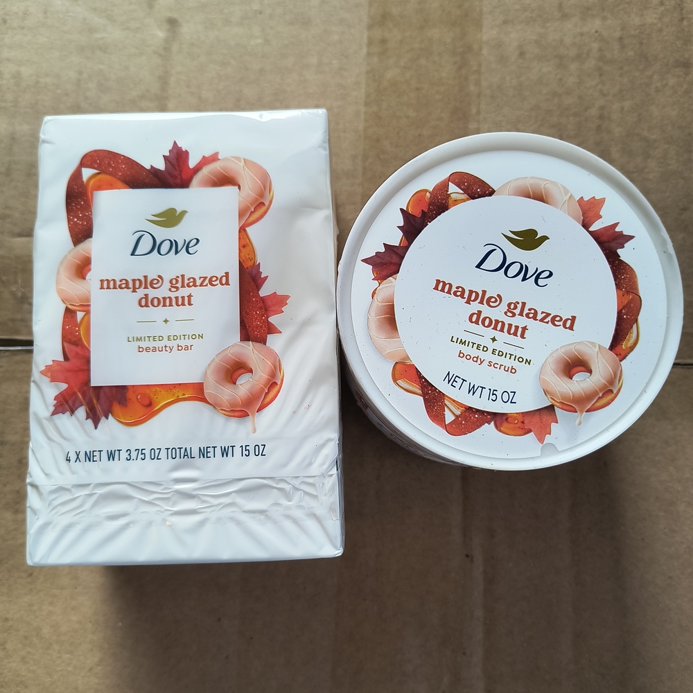 Dove Maple Glazed Donut 4 Pack Bar Soap & Body Scrub Limited Edition